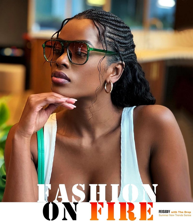 FEISEDY Retro Square Aviator Sunglasses Women Men 70s Vintage Trendy Plastic Frame Sun Glasses B2835 - Image 2